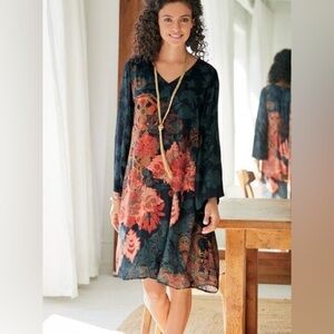 Soft Surroundings Floral Midi Dress - Black and Red